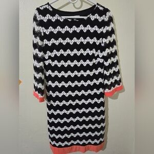 Sandra Darren Black and White Dress with Pink Accents